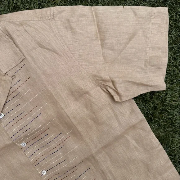 Biasa Men’s Ingram Hand Stitched Camp Shirt Linen Resortwear Relaxed Fit Stone M - Picture 3 of 8